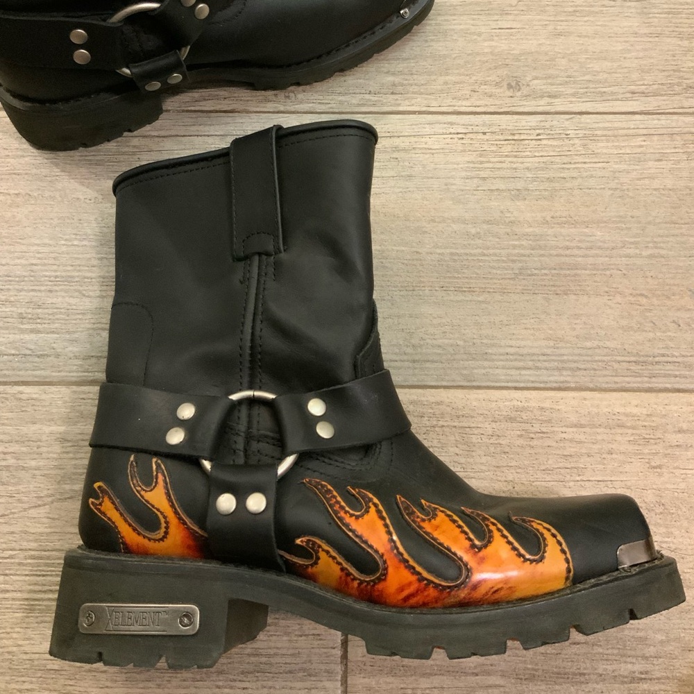 XELEMENT Leather Moto harness flame boots